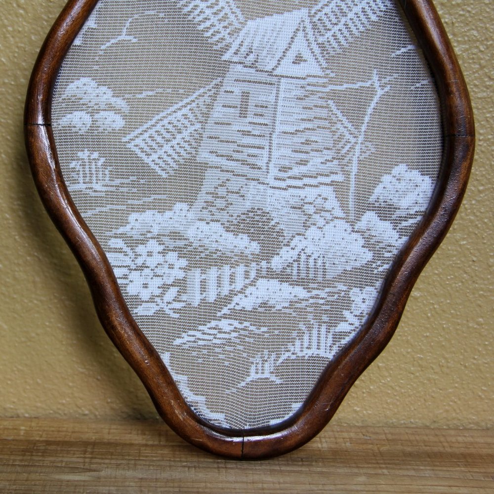 Set of 2 Framed Lace Wall Art Windmill and Lady in Bonnet, Chain Broken - Picture 6 of 11